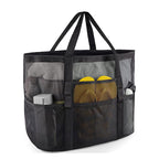 2-PCS Black Mesh Beach Tote Bag – Large Capacity Swim Gear Organizer with Multiple Pockets for Shoes, Swimsuits, and Essentials