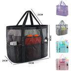 2-PCS Pink Mesh Beach Tote Bag – Large Capacity Swim Gear Organizer with Multiple Pockets for Shoes, Swimsuits, and Essentials