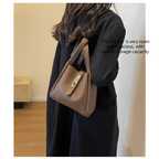 Coffee color Retro 2-Piece Women's Bucket Bag Set with Removable Inner Pouch PU Leather Crossbody Handbag and Fashionable Tote for Australian Everyday Use