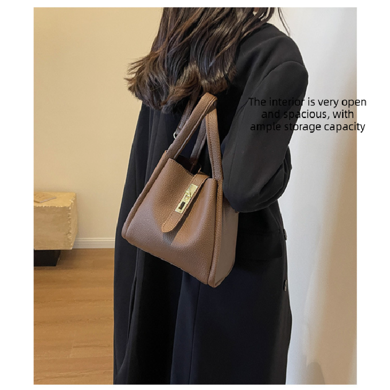 Coffee color Retro 2-Piece Women's Bucket Bag Set with Removable Inner Pouch PU Leather Crossbody Handbag and Fashionable Tote for Australian Everyday Use