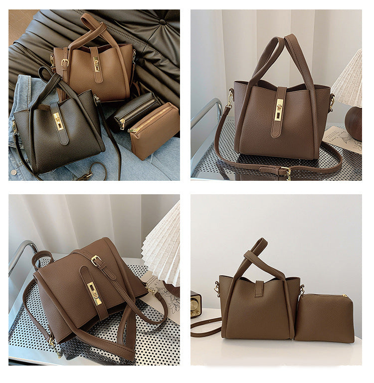 Yellow Retro 2-Piece Women's Bucket Bag Set with Removable Inner Pouch PU Leather Crossbody Handbag and Fashionable Tote for Australian Everyday Use
