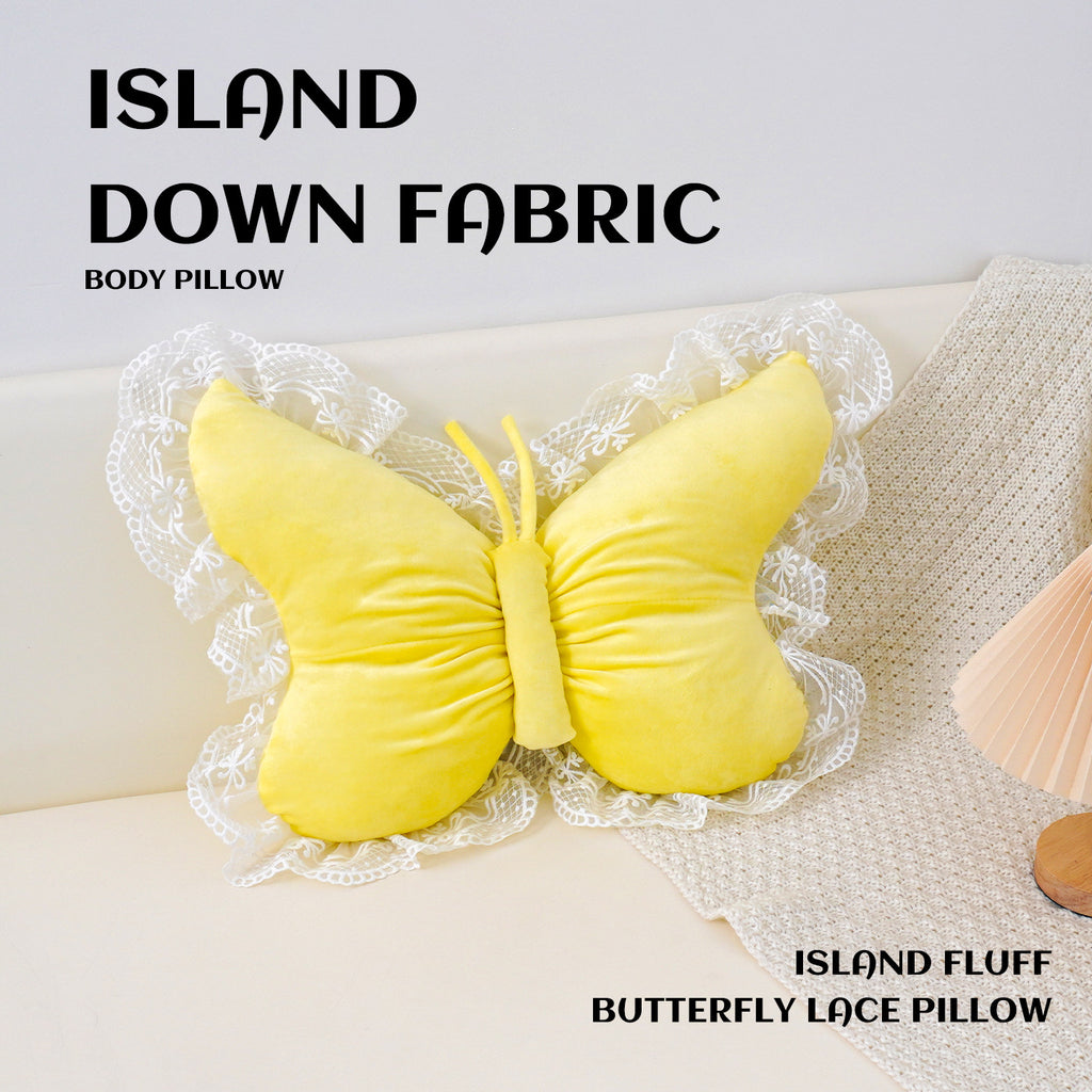 Yellow Elegant Butterfly Lace Throw Pillow 60x45cm Soft Decorative Cushion for Sofa Bedroom Office and Car Comfort Backrest Accessory