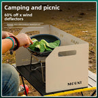 Black Heavy-Duty 4-Fold Camping Stove Windshield Portable Steel Wind Deflector for Outdoor Cooking and Picnics with Storage Bag