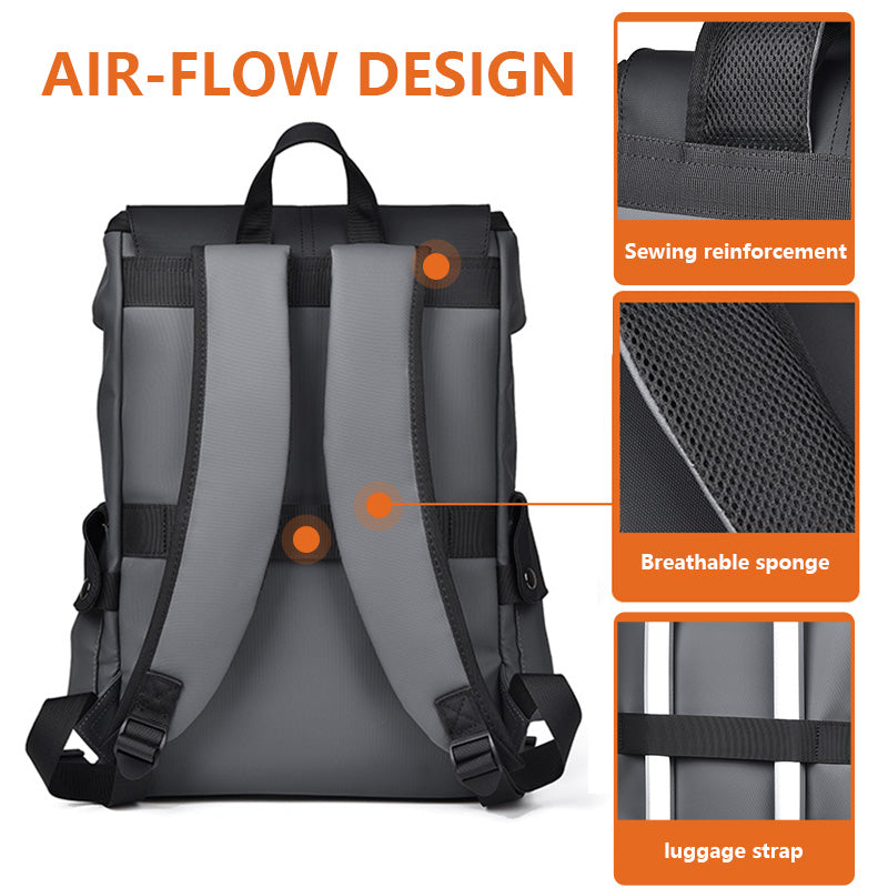 Black and gray Men Large Capacity Business Laptop Backpack Waterproof PU Leather Travel Rucksack with USB Port for Work and Travel in Australia