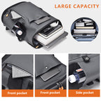 Black Men Large Capacity Business Laptop Backpack Waterproof PU Leather Travel Rucksack with USB Port for Work and Travel in Australia