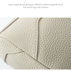Beige Women Genuine First Layer Cowhide Boston Bag Fashionable Handheld Crossbody Shoulder Bag with 115cm Adjustable Strap