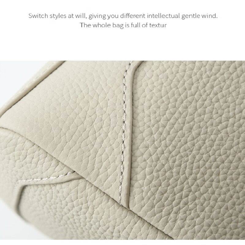 Beige Women Genuine First Layer Cowhide Boston Bag Fashionable Handheld Crossbody Shoulder Bag with 115cm Adjustable Strap