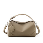 Grey Women Genuine First Layer Cowhide Boston Bag Fashionable Handheld Crossbody Shoulder Bag with 115cm Adjustable Strap