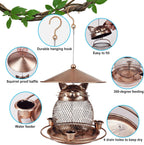 Fine mesh strainer + 3 water cups + lids Whimsical Cat Shaped Metal Bird Feeder Hanging Mesh Wild Bird Seed Holder for Garden Courtyard Decorative Feeding Solution for Local Wildlife Lovers