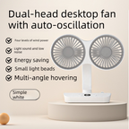Dual-head Desktop Fan 4000mAh Rechargeable with 4 Speeds LED Display and Night Light Portable Silent Cooling Solution for Home Office and Local Travel
