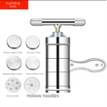 Manual Stainless Steel Noodle Maker with Interchangeable Dies for Homemade Egg Noodles Flatbread and Dumpling Wrappers – Compact Kitchen Tool(Six molds)