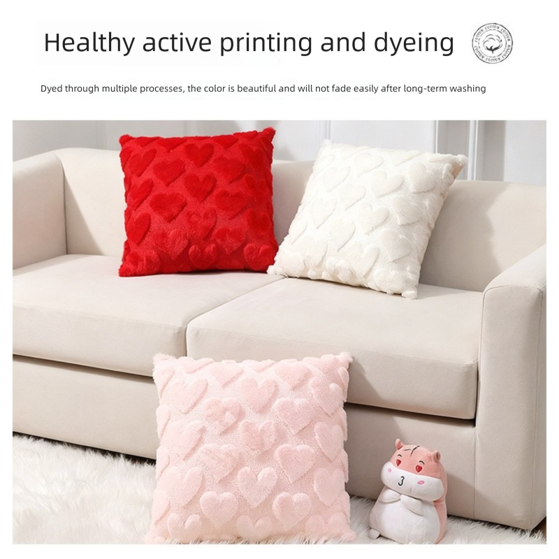 2-PCS White 45x45cm Heart Pattern Plush Pillow Cover with Insert – Soft Textured Decorative Cushion for Living Room or Bedroom