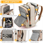 Beige Large Capacity Backpack with USB Charging Port and Waterproof Fabric for Travel Work and Daily Use