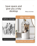 2 PCS Rotating Makeup Brush Organiser Set Dustproof Cosmetic Storage Holder White & Grey Duo for Vanity Bathroom