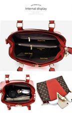 2 PCS Women's Handbag Set PU Leather Tote & Crossbody Purse Fashion Splicing Design Golden