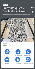 Camouflage EVA Foam Boat Flooring Sheet Self Adhesive Marine Decking Mat Non Slip Grip Roll for Jet Ski Kayak & RV (Black White Camo, 250cm x 26cm)