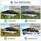 Waterproof Boat Cover 11-13ft Trailerable V-Hull Runabout UV Resistant Marine Grade Storage Tarpaulin with Straps (Black, 420cm x 270cm)