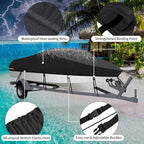 14-16ft Waterproof Boat Cover Trailerable V-Hull Runabout UV Resistant Marine Grade Storage Tarp with Straps (Black, 530cm x 290cm)