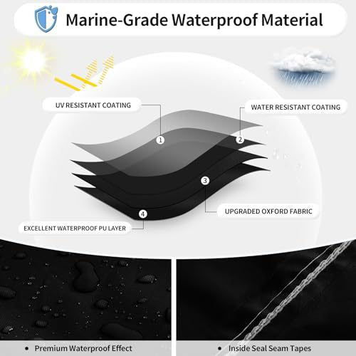 16-18ft Waterproof Boat Cover Trailerable V-Hull Runabout UV Resistant Marine Grade Storage Tarpaulin with Straps (Black, 570cm x 300cm)