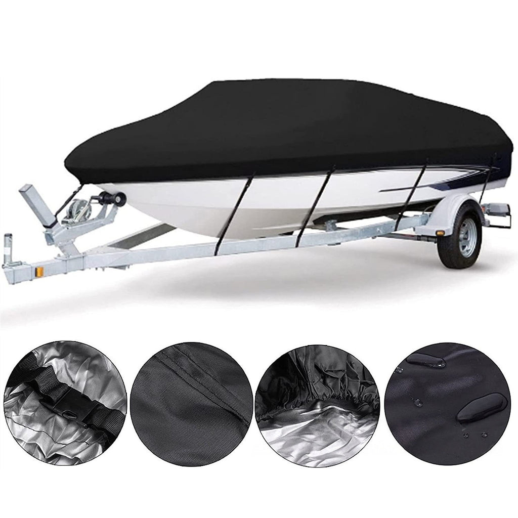 17-19ft Waterproof Boat Cover Trailerable V-Hull Runabout UV Resistant Marine Grade Storage Tarpaulin with Straps (Black, 600cm x 310cm)