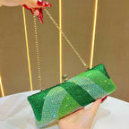 Luxury Green Crystal Evening Clutch Bag Gradient Rhinestone Hard Case Purse with Detachable Chain for Wedding Prom Cocktail Party Fits Smartphone