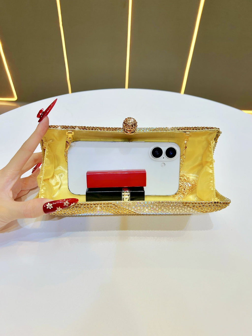 Luxury Green Crystal Evening Clutch Bag Gradient Rhinestone Hard Case Purse with Detachable Chain for Wedding Prom Cocktail Party Fits Smartphone