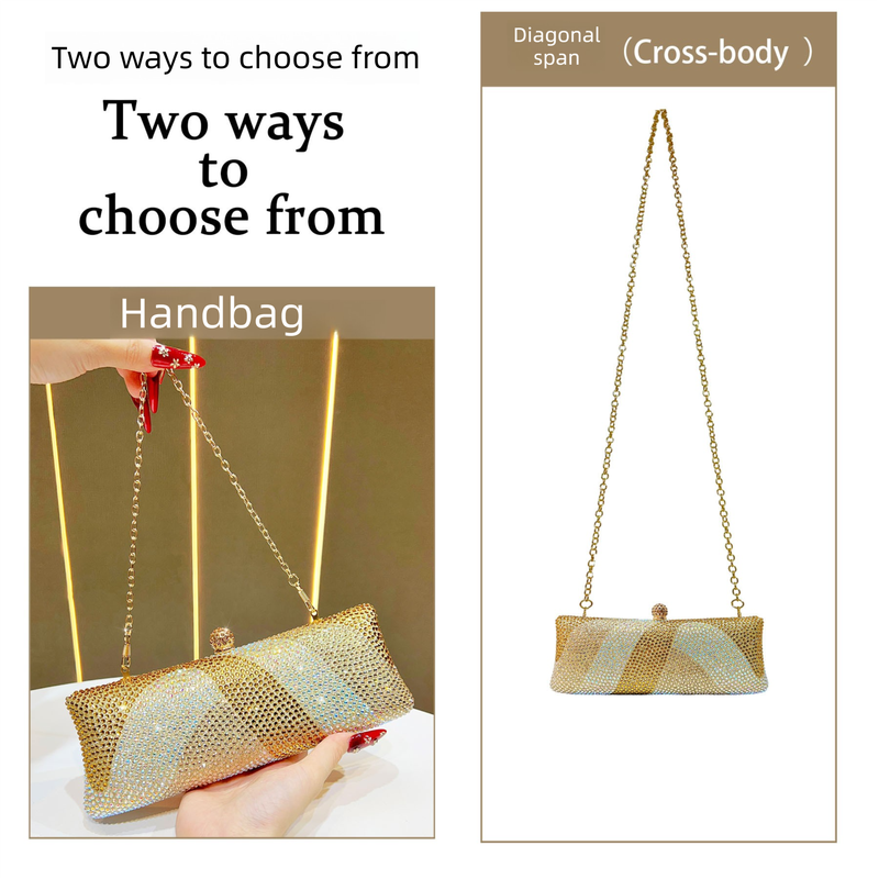 Luxury Black Crystal Evening Clutch Bag Gradient Rhinestone Hard Case Purse with Detachable Chain for Wedding Prom Cocktail Party Fits Smartphone