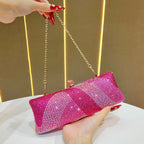 Luxury Rose Red Crystal Evening Clutch Bag Gradient Rhinestone Hard Case Purse with Detachable Chain for Wedding Prom Cocktail Party Fits Smartphone