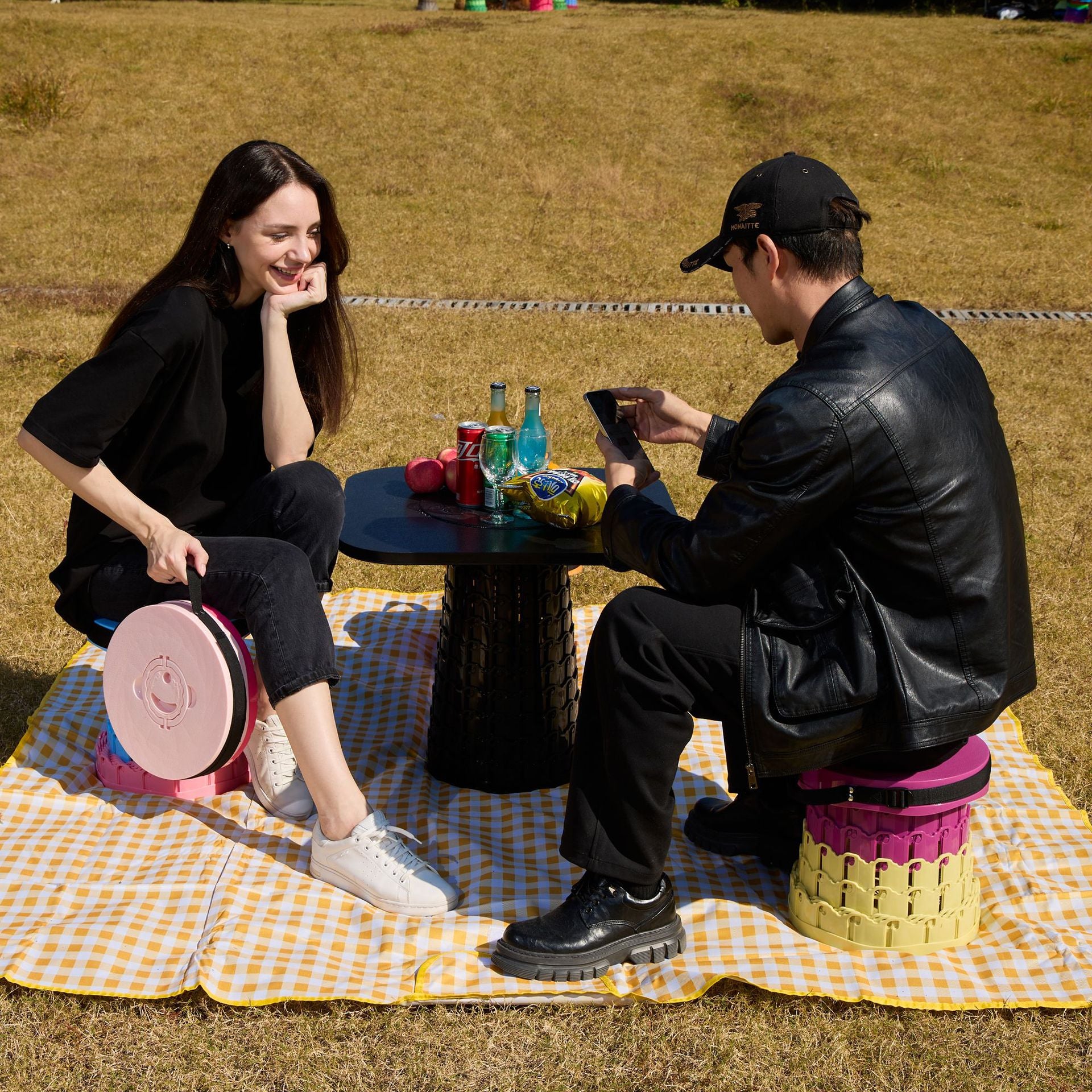 Portable Retractable Stool MAX Gen 8 Telescopic Camping Seat 50cm Tall Extra Wide Heavy Duty Hunter & Yellow Green for Fishing & Gardening