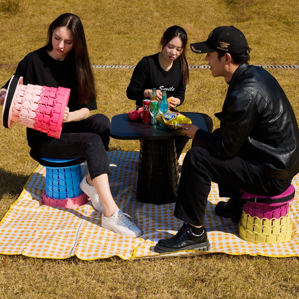 Portable Retractable Stool MAX Gen 8 Telescopic Camping Seat 50cm Tall Extra Wide Heavy Duty Mustard Purple & Mango Yellow for Camping & Festivals