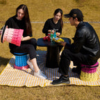 Portable Retractable Stool MAX Gen 8 Telescopic Camping Seat 50cm Tall Extra Wide Heavy Duty Mustard Purple & Mango Yellow for Camping & Festivals