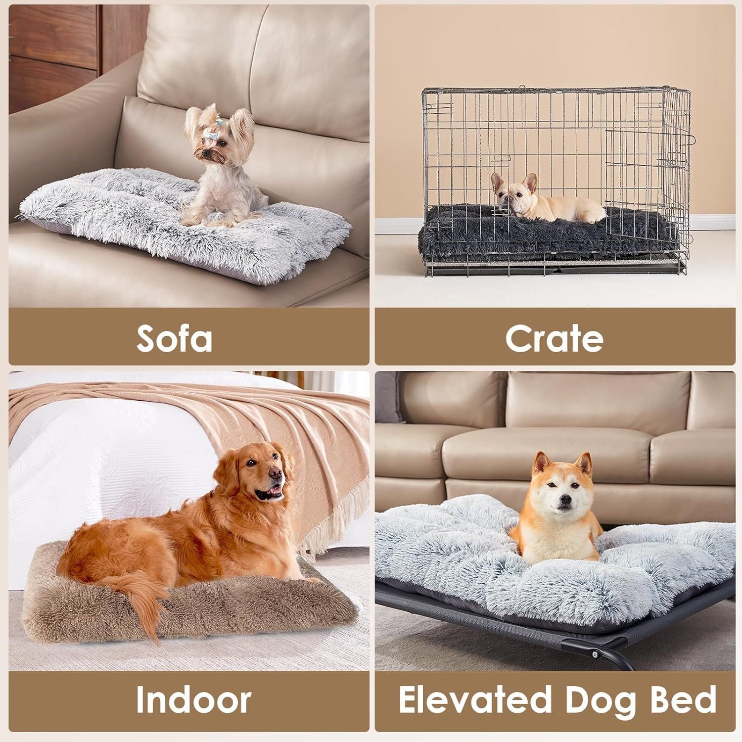 Luxury Long Plush Pet Bed Mat Faux Fur Crate Pad 80x55cm Light Grey Soft Warm Cushion for Medium to Large Dogs