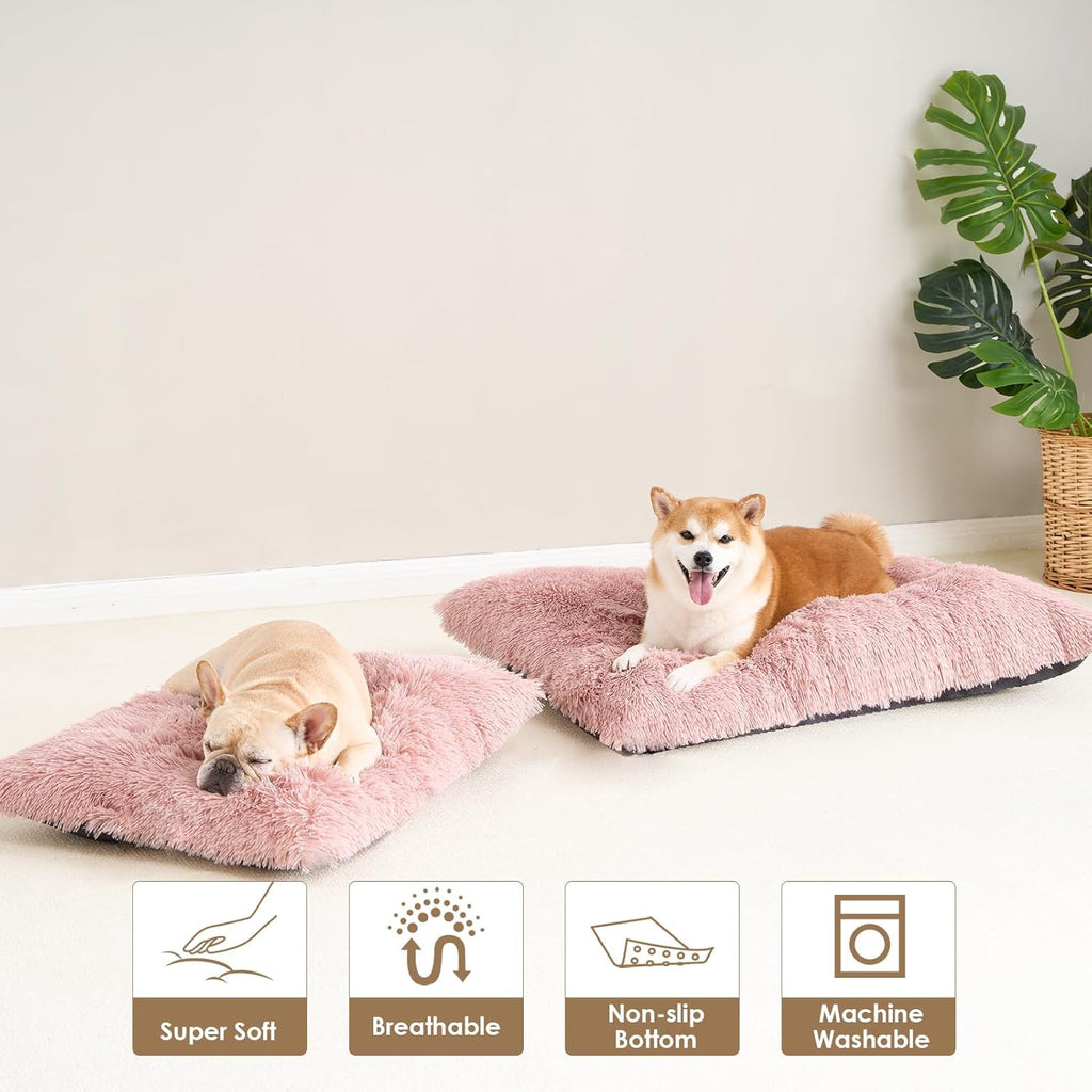 Luxury Long Plush Pet Bed Mat Faux Fur Crate Pad 95x65cm Light Grey Soft Warm Cushion for Large Dogs