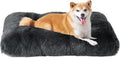 Luxury Long Plush Pet Bed Mat Faux Fur Crate Pad 65x50cm Dark Grey Soft Warm Cushion for Medium Dogs