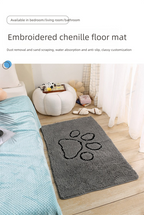 Grey Chenille Pet Mat Non-Slip Absorbent Dog & Cat Rug 50x80cm Cute Paw Print Design for Feeding Sleeping or Entryway