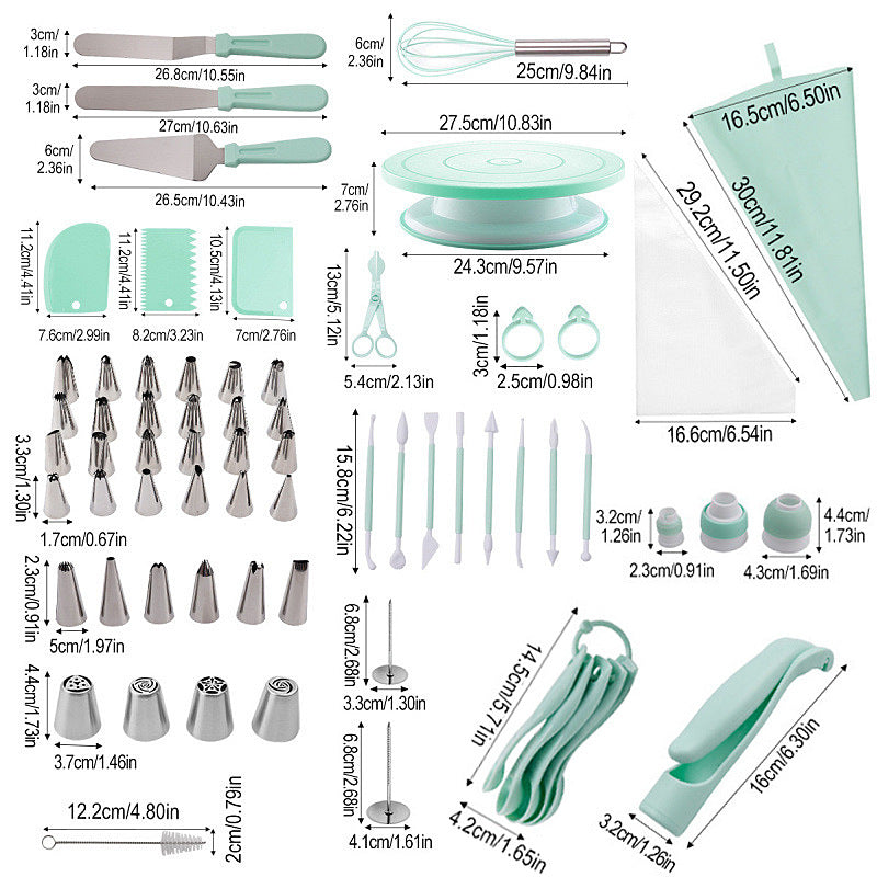 207 Pieces Cake Decorating Kit with Nordic Green Revolving Turntable Icing Tips and Spatulas Complete Baking Tool Set