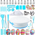 255 Piece Cake Decorating Kit Rotating Turntable Stand Baking Set with Piping Nozzles Pastry Bags Cupcake Liners Spatula Scraper for DIY Birthday Cakes Blue