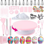 255 Piece Cake Decorating Kit Rotating Turntable Stand Baking Set with Piping Nozzles Pastry Bags Cupcake Liners Spatula Scraper for DIY Birthday Cakes Light Pink