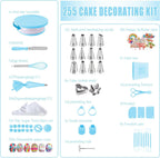 255 Piece Cake Decorating Kit Rotating Turntable Stand Baking Set with Piping Nozzles Pastry Bags Cupcake Liners Spatula Scraper for DIY Birthday Cakes Purple