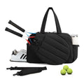 42L Black Tennis & Pickleball Expandable Tote Bag wIth Shoe-Zone & Bottle Side Pocket - Waterproof Gym Bag for Racquets & Paddles