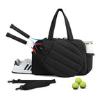 42L Black Tennis & Pickleball Expandable Tote Bag wIth Shoe-Zone & Bottle Side Pocket - Waterproof Gym Bag for Racquets & Paddles
