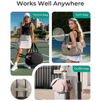 42L Khaki Tennis & Pickleball Expandable Tote Bag wIth Shoe-Zone & Bottle Side Pocket - Waterproof Gym Bag for Racquets & Paddles