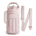 Pink Nylon Quilted Insulated Water Bottle Bag for 18-64oz Flask - Lightweight Sports & Travel Puffer Shockproof Protective Pouch