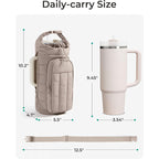 Khaki Nylon Quilted Insulated Water Bottle Bag for 18-64oz Flask - Lightweight Sports & Travel Puffer Shockproof Protective Pouch