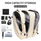 Grey Expandable Travel Laptop Backpack with USB Charging Port - Waterproof Nylon Business Bag with 11cm Depth Extension (45x32cm)