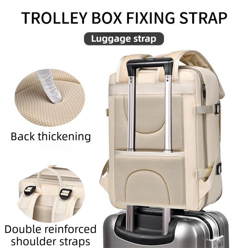 Grey Expandable Travel Laptop Backpack with USB Charging Port - Waterproof Nylon Business Bag with 11cm Depth Extension (45x32cm)