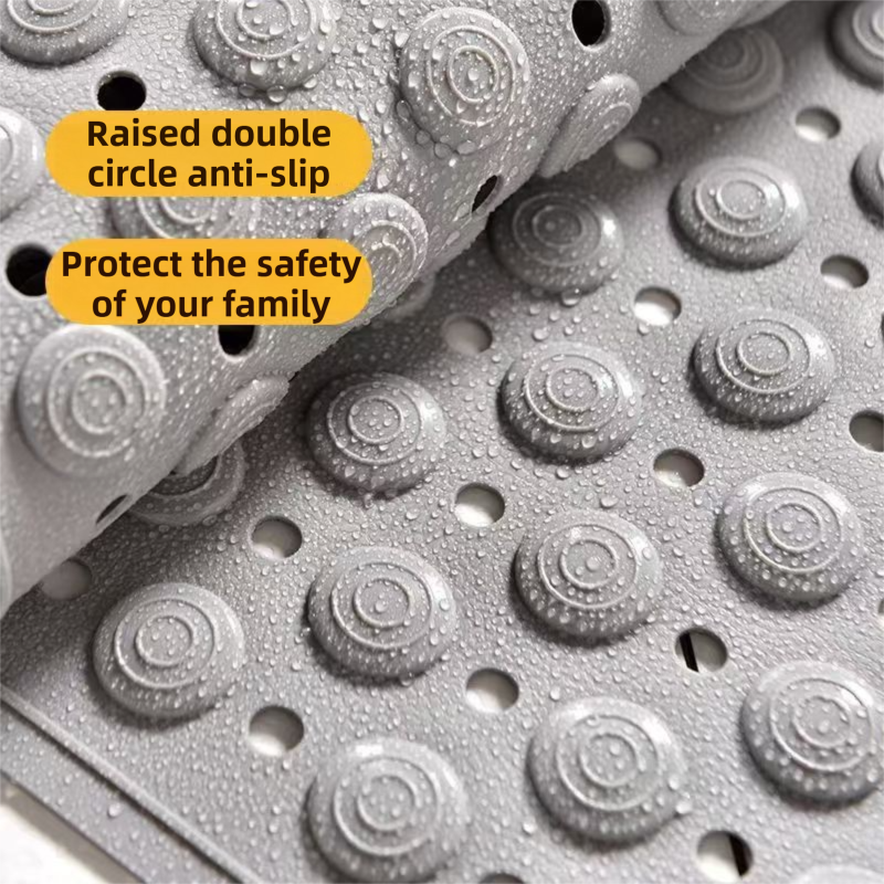 2-Pack Khaki Eco-Friendly Bath Mat with Massage Points - Anti-Slip Suction Cup Safety Bathroom Rug (L Size 86.5X53x2 CM)