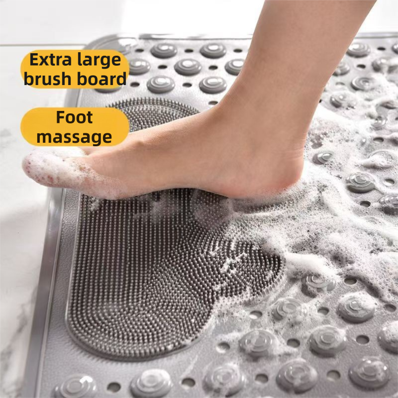 2-Pack Khaki Eco-Friendly Bath Mat with Massage Points - Anti-Slip Suction Cup Safety Bathroom Rug (L Size 86.5X53x2 CM)