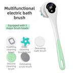 Green Electric 360°Rotating Shower Brush with Long Handle for Back Scrubbing(43CM) - IPX7 Waterproof & Premium Silicone & PA Bristles