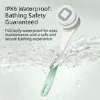 Green Electric 360°Rotating Shower Brush with Long Handle for Back Scrubbing(43CM) - IPX7 Waterproof & Premium Silicone & PA Bristles
